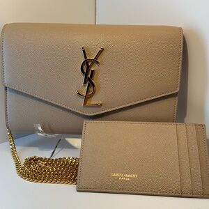 PRISTINE YSL - Uptown Chain Wallet In Grain De Poudre Embossed Leather